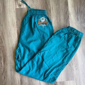 Vintage Logo 7 Miami Dolphins Teal Nylon Track Pants 90s NFL Windbreaker